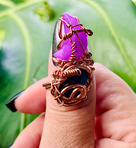 Pink Moon Blue Tigerseye Adjustable Ring