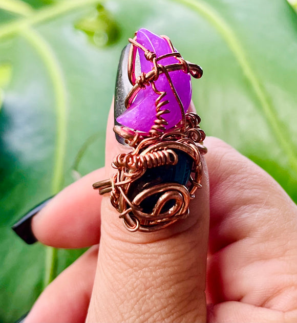 Pink Moon Blue Tigerseye Adjustable Ring