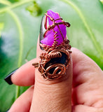 Pink Moon Blue Tigerseye Adjustable Ring