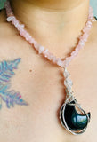 Obsidian Moon Rose Quartz Adjustable Necklace