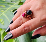 Adjustable Goldstone Tigerseye Copper Ring
