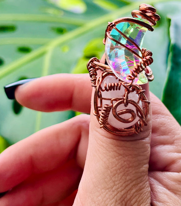 Rose Quartz Moon Adjustable Ring