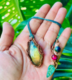 Labradorite Monstera Leather Necklace