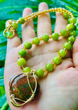 Unakite Heart Peridot Choker / Necklace