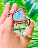 Mystic Sea Green Labradorite Copper Ring Bracelet
