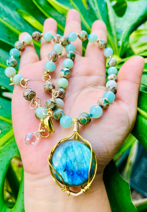 Tibetan Labradorite Amazonite Necklace