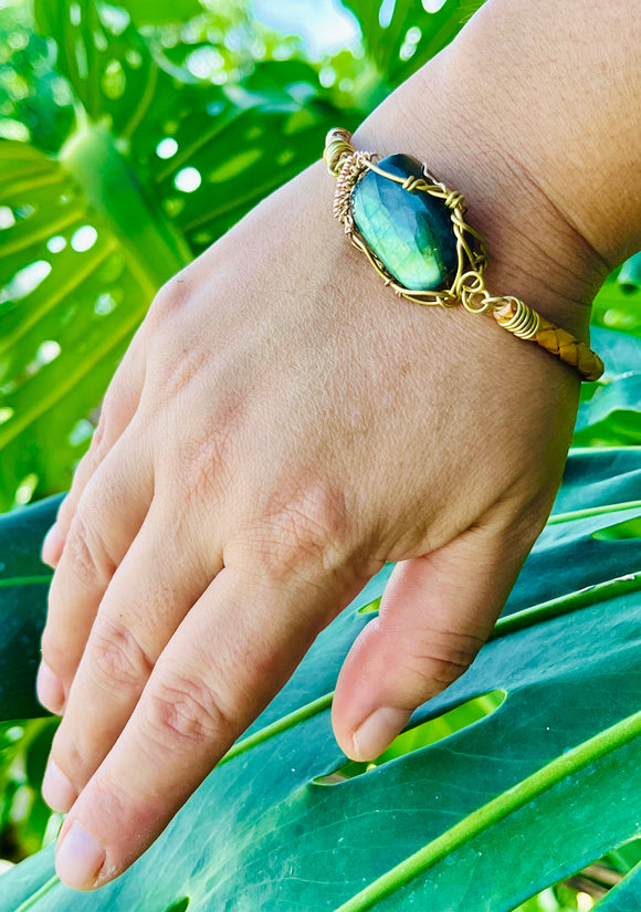 Blue  Labradorite Leather Bracelet