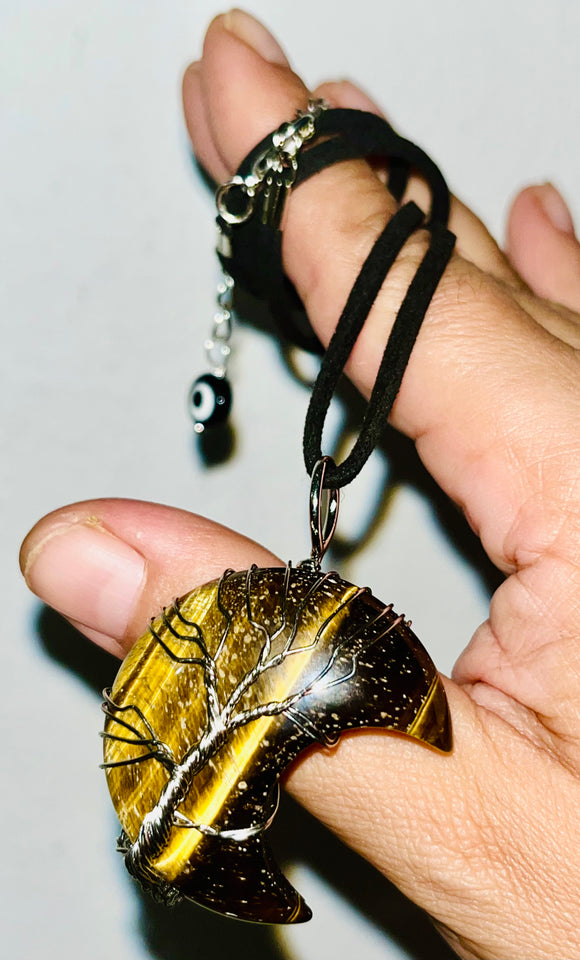 Sacred Tigerseye Moon Protective Adjustable Pendant