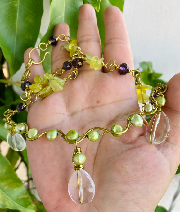 Chandelier Quartz Brass Necklace