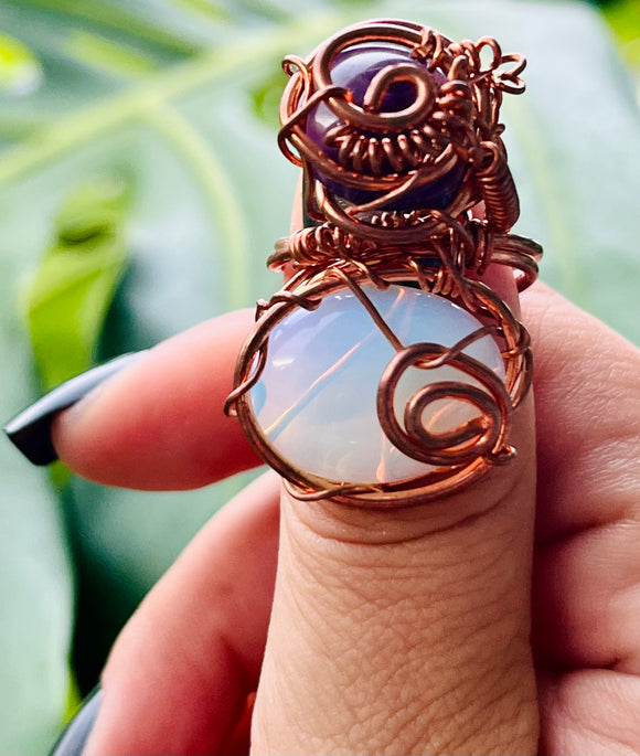Opalite Amethyst Adjustable Ring