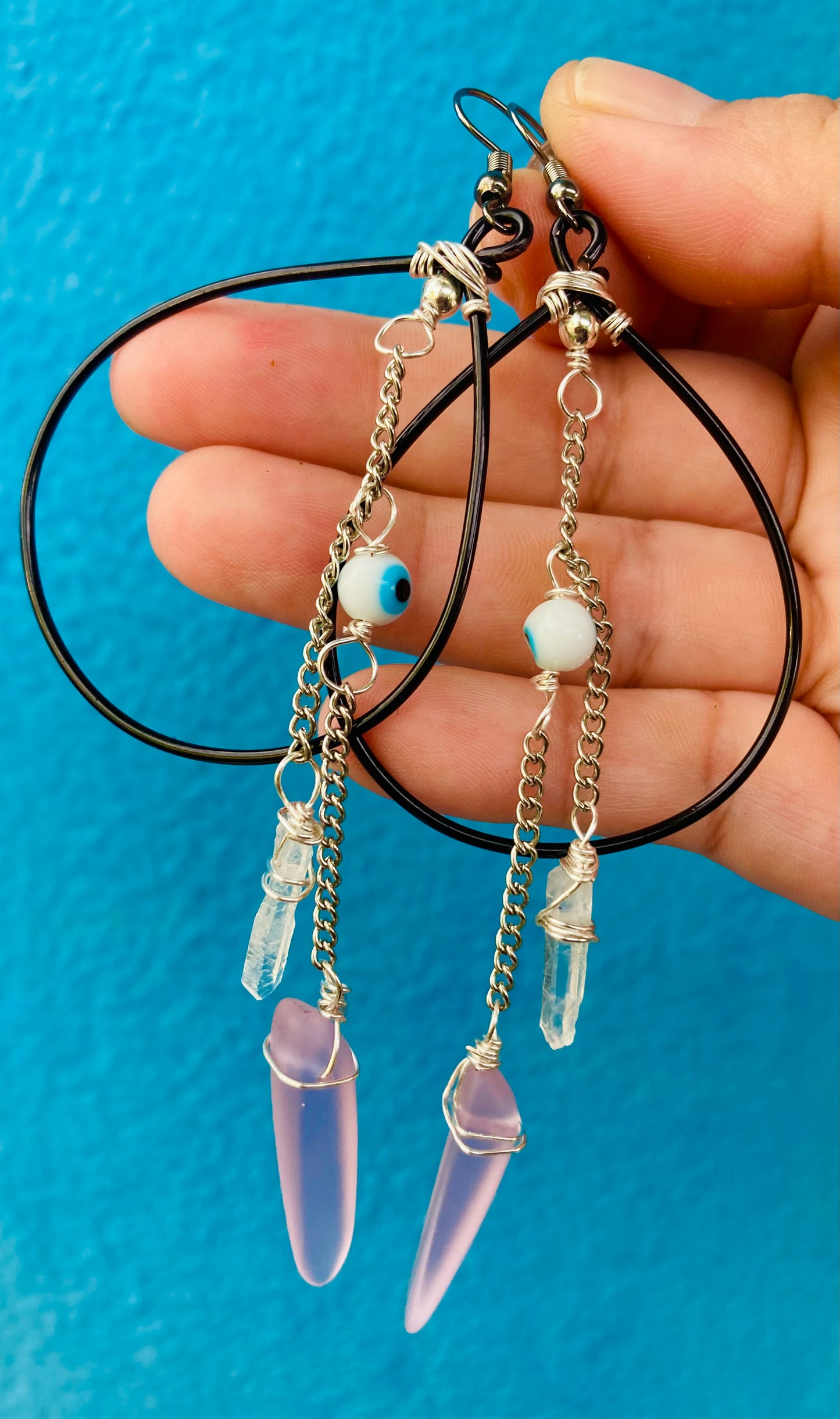 Pink Seaglass Quartz Hoops