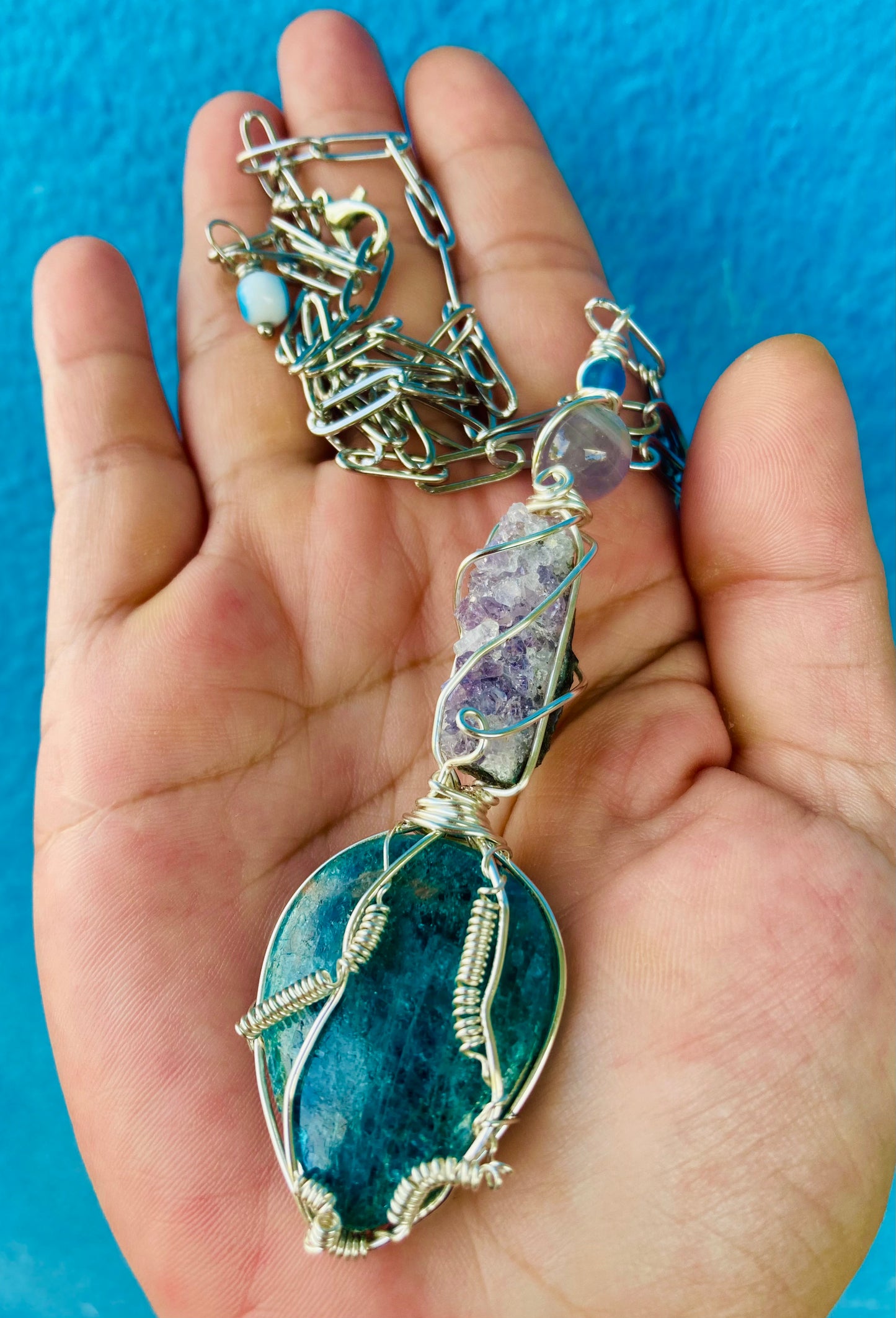 Apatite Druzy Matrix Amethyst Pendant