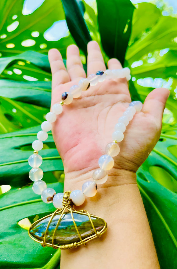 Large Purple Labradorite White Onyx Necklace