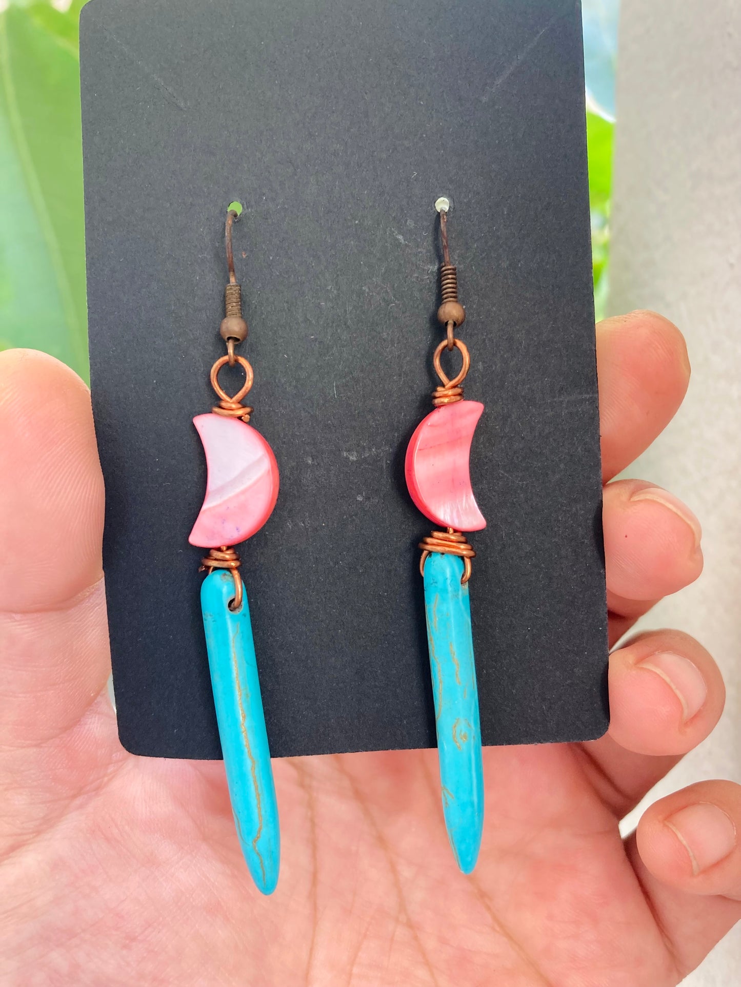 Pink Howlite Moon Earrings