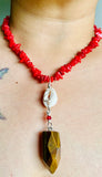 Tigerseye Cowrie MOP Adjustable Necklace