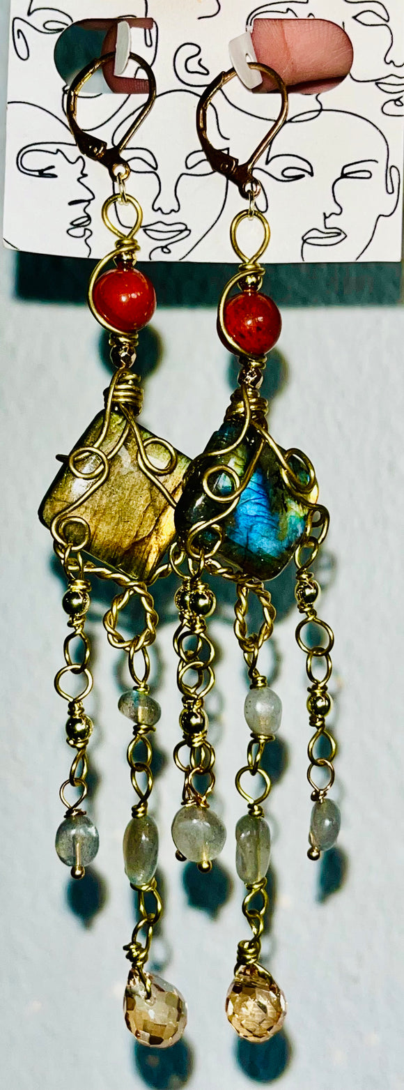 Labradorite Chandelier Brass Drips
