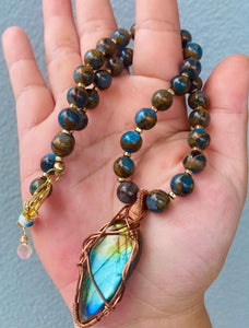 Blue Labradorite Dragon Agate Necklace