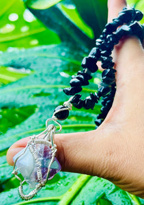 Amethyst Pyramid Obsidian Adjustable Choker / Necklace