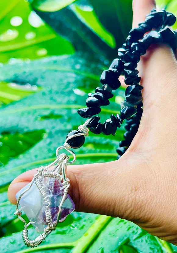 Amethyst Pyramid Obsidian Adjustable Choker / Necklace