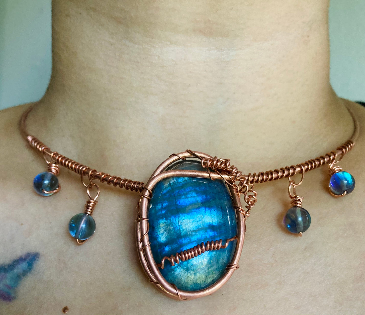 Mystic Blue Labradorite Halo Necklace