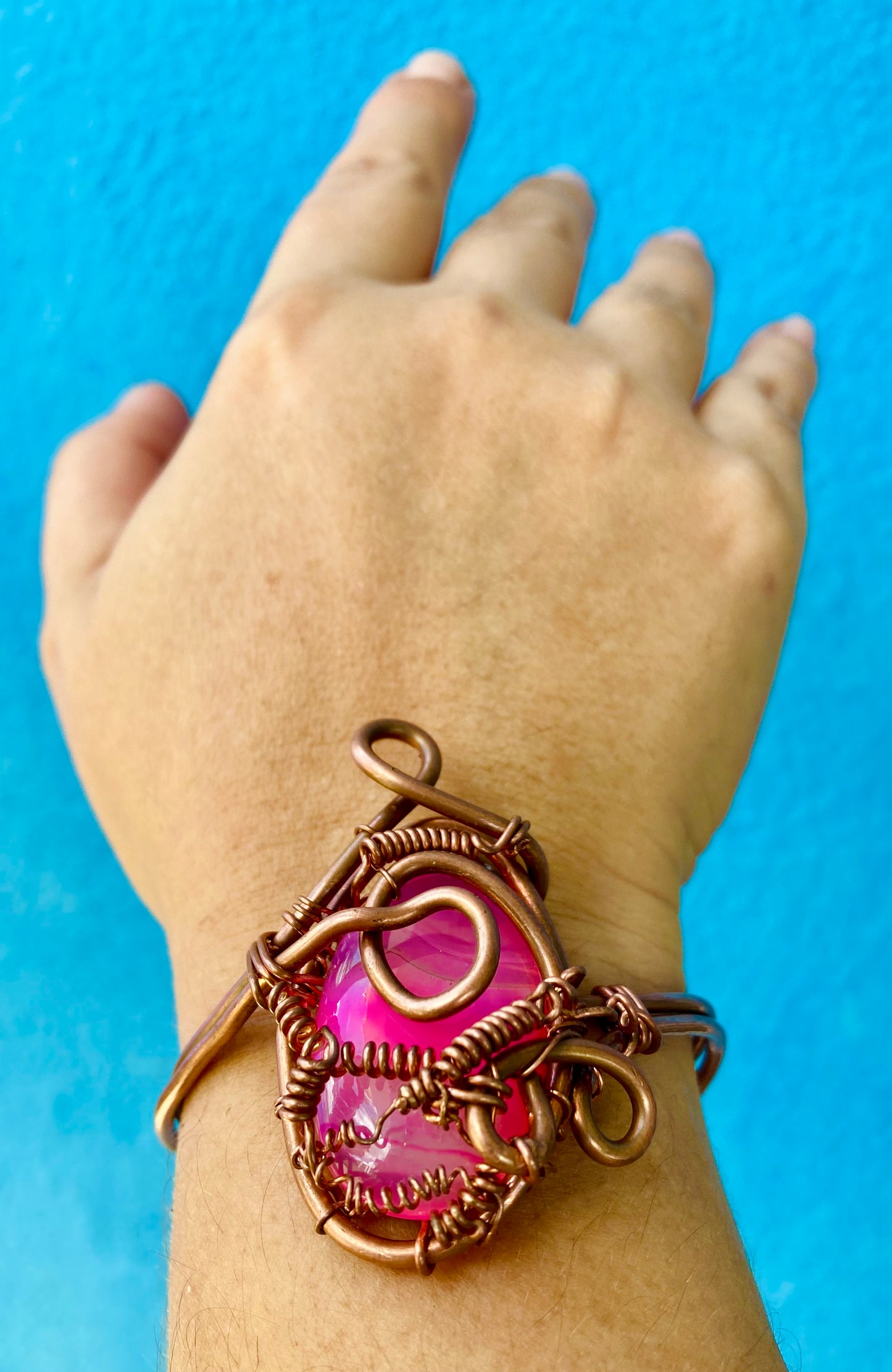 Adjustable Pink Onyx Cuff