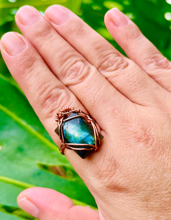 Blue Portal Labradorite Adjustable Copper Ring
