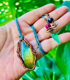 Labradorite Monstera Leather Necklace