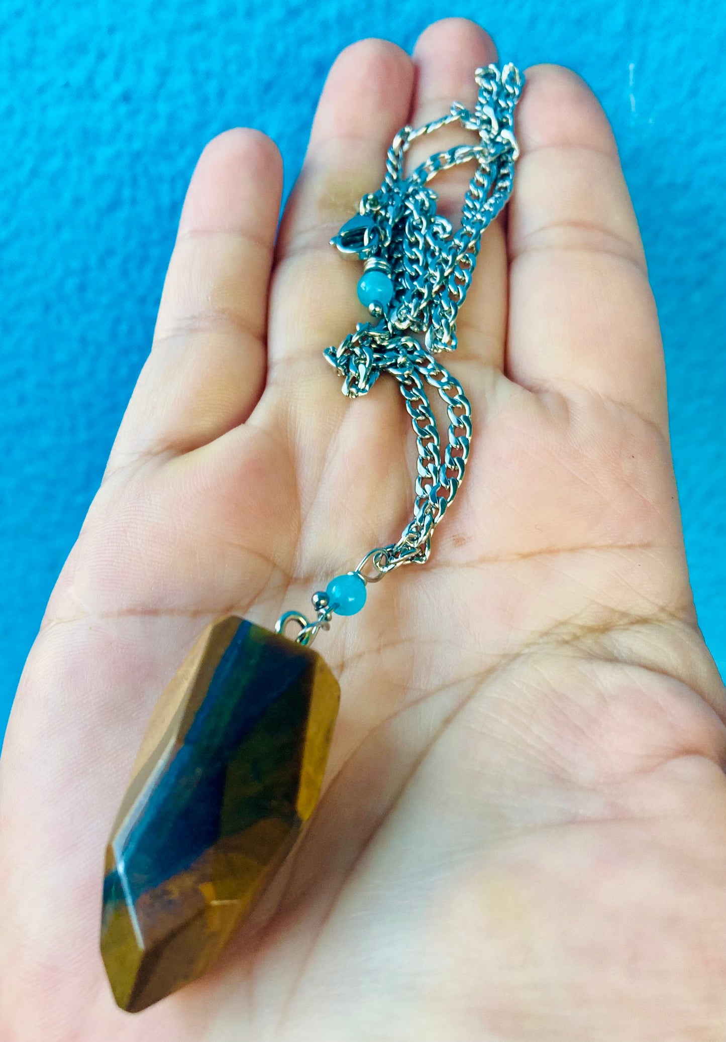 Tigerseye Aquamarine Pendulum Necklace