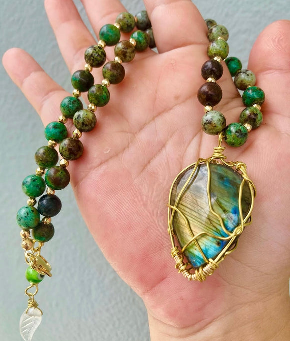 African Turquoise Labradorite Necklace