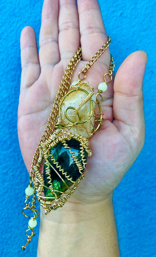 XL Green Labradorite Citrine Pendant