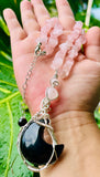 Obsidian Moon Rose Quartz Adjustable Necklace