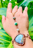 Mystic Sea Green Labradorite Copper Ring Bracelet