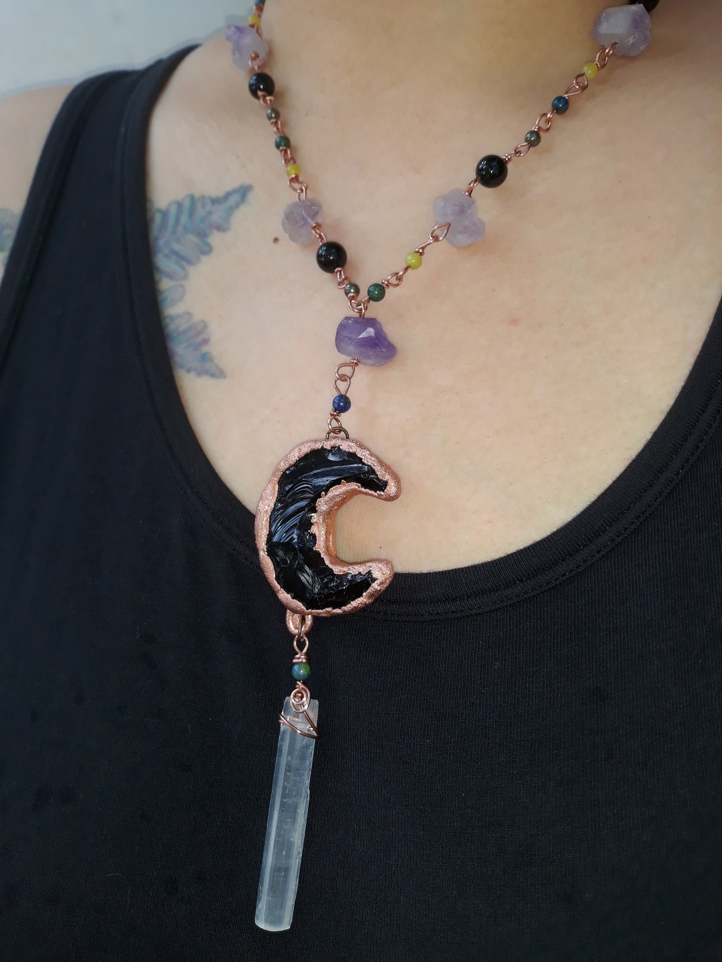 Obsidian Amethyst Necklace