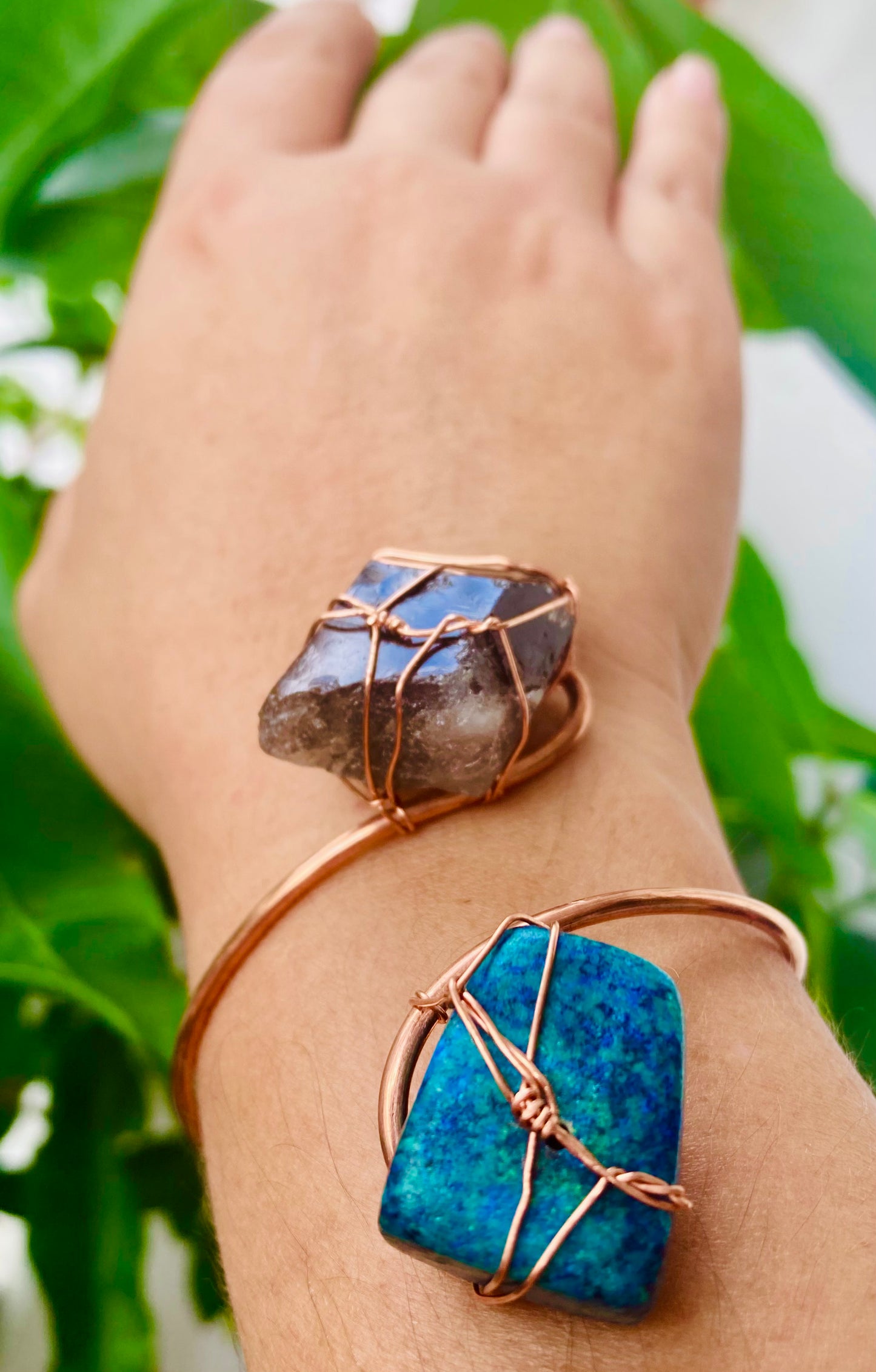 Chrysocolla / Smoky Quartz Cuff