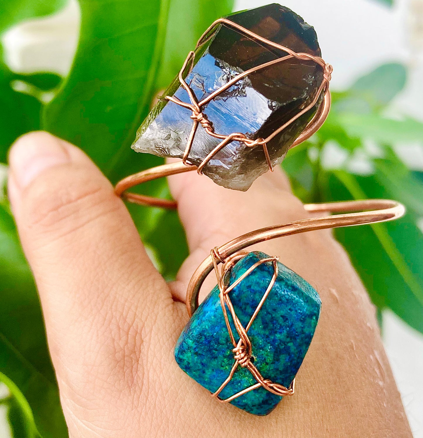 Chrysocolla / Smoky Quartz Cuff