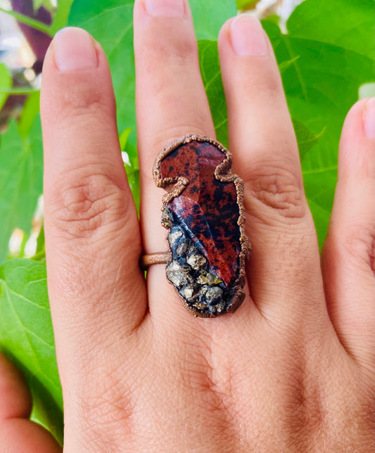 Mahogany Obsidian Arrowhead Ring Size 7.5