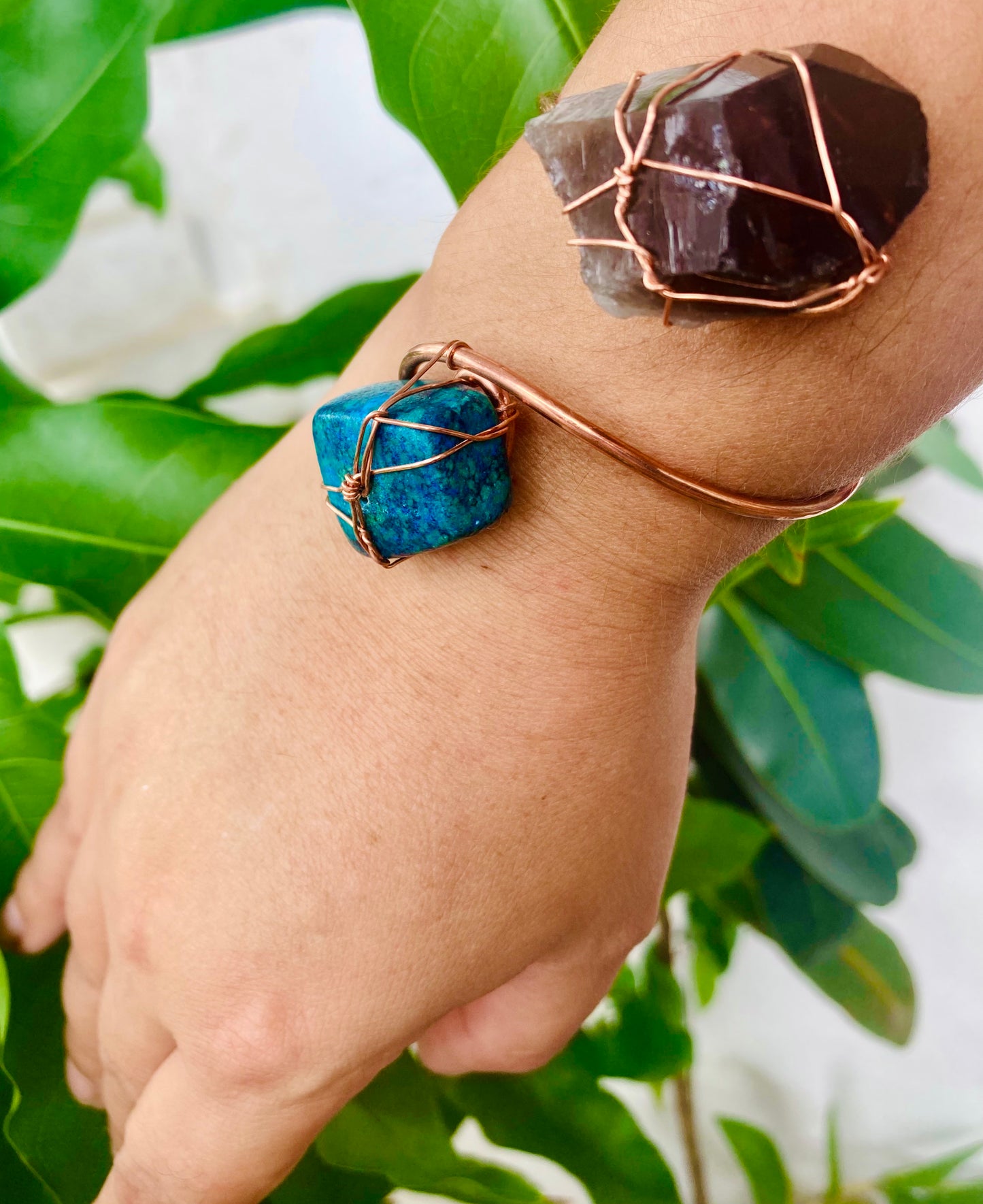 Chrysocolla / Smoky Quartz Cuff