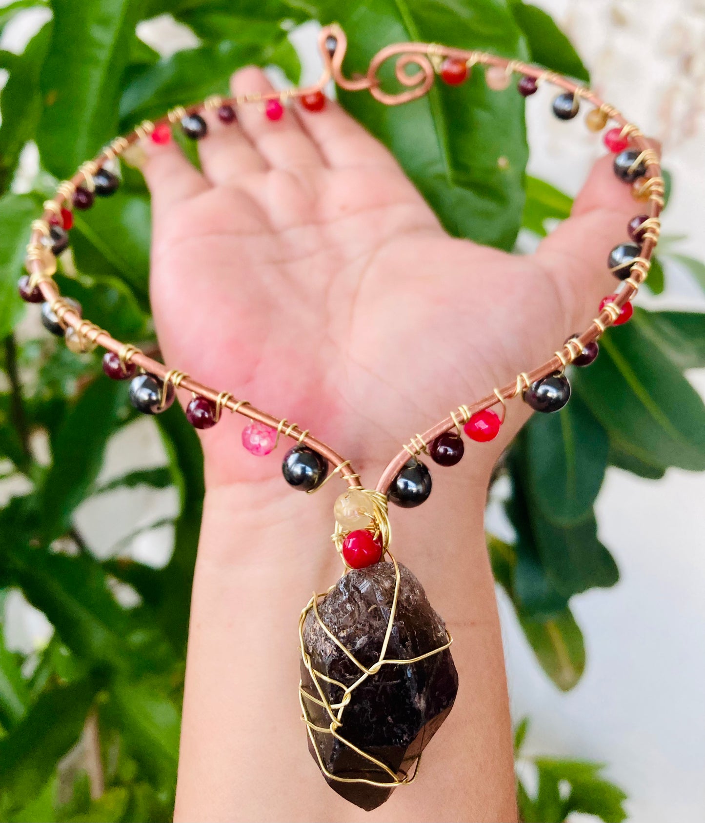 Smoky Garnet Halo Necklace