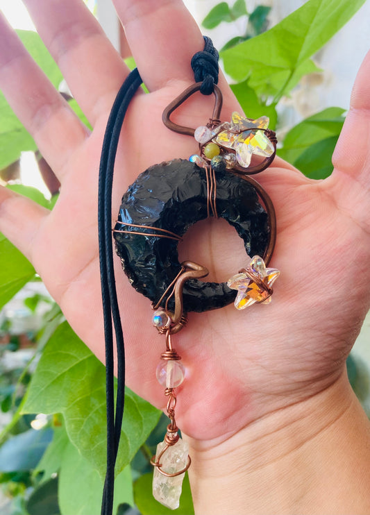 Obsidian Star Moon Pendant