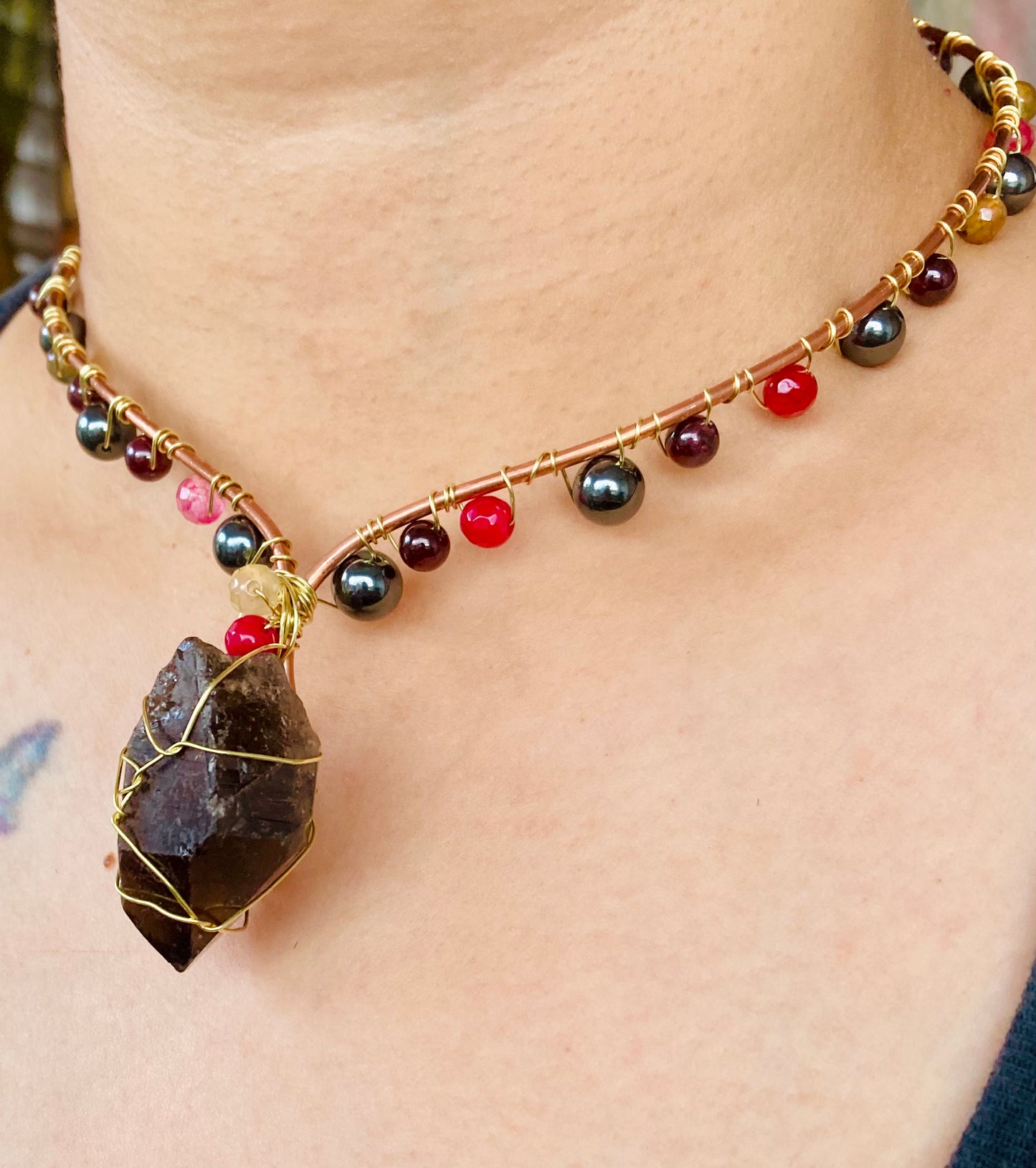 Smoky Garnet Halo Necklace