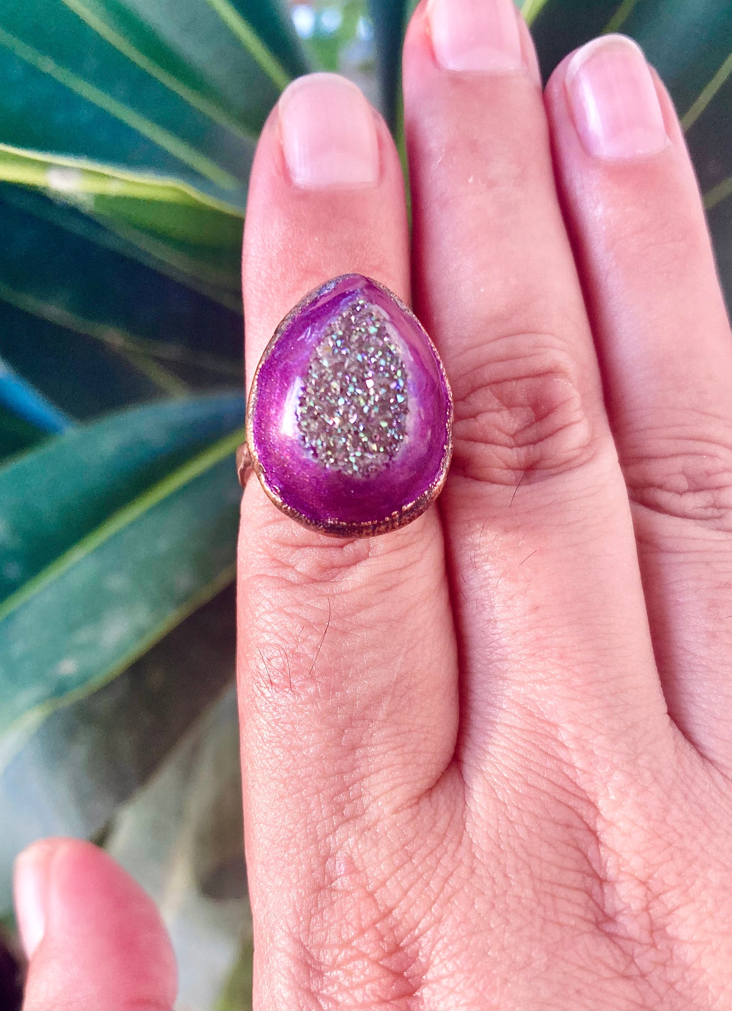 Druzy Eggplant Ring Size 6