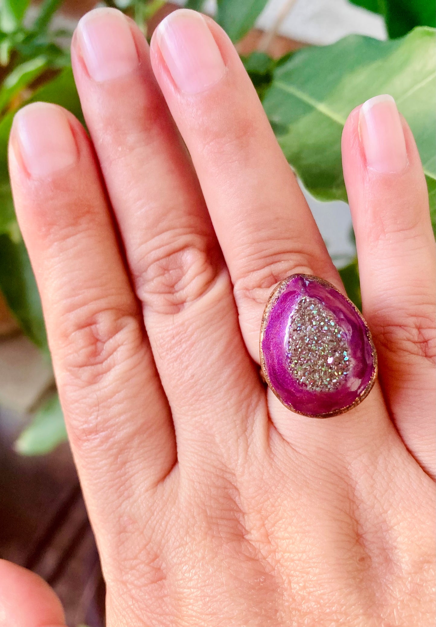 Druzy Eggplant Ring Size 6