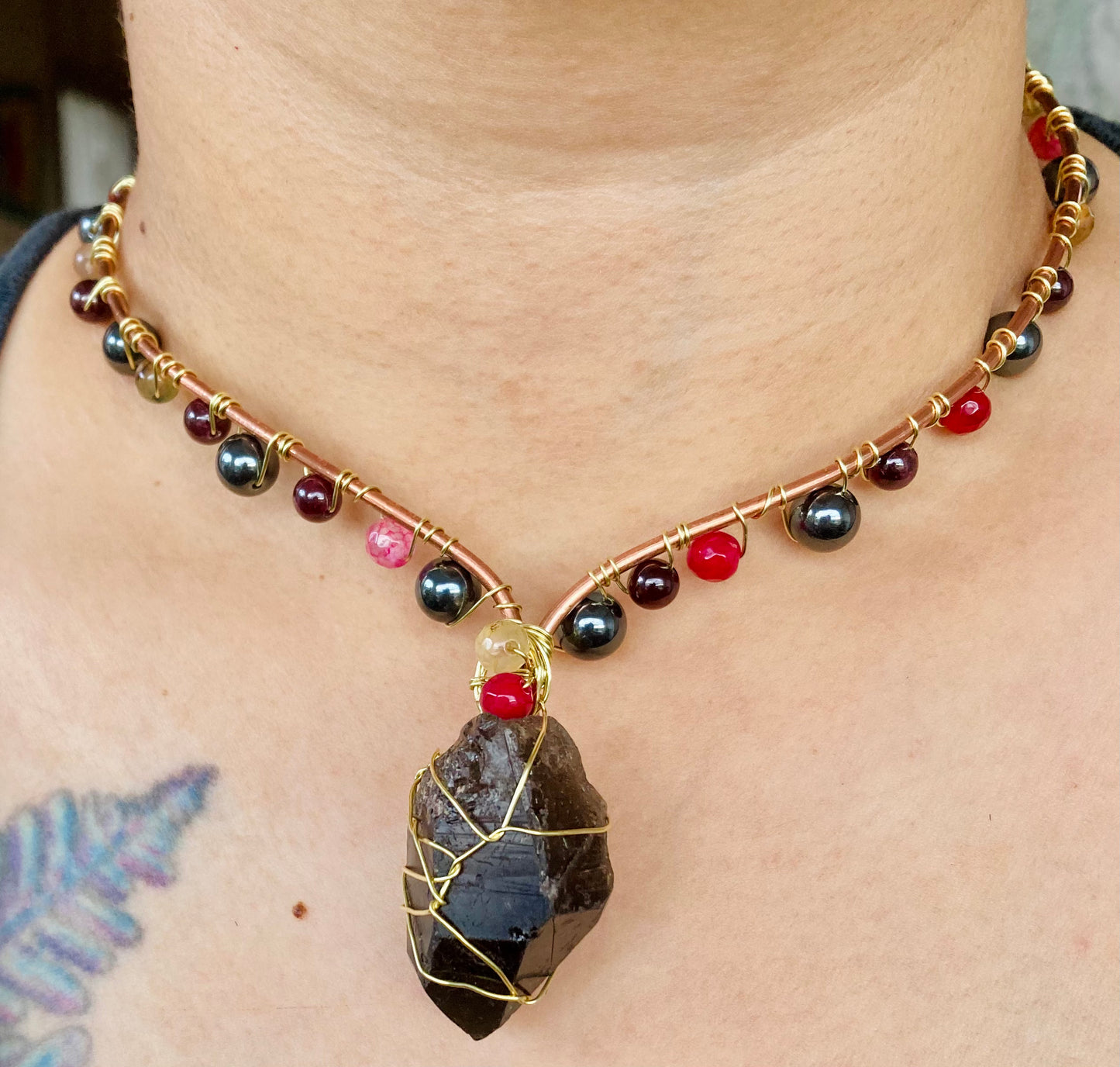 Smoky Garnet Halo Necklace